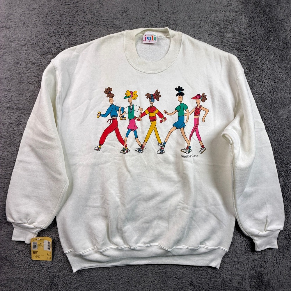 JULI Sweatshirt Womens XL White NWT Vintage 90s Walkers Aerobics Graphic USA